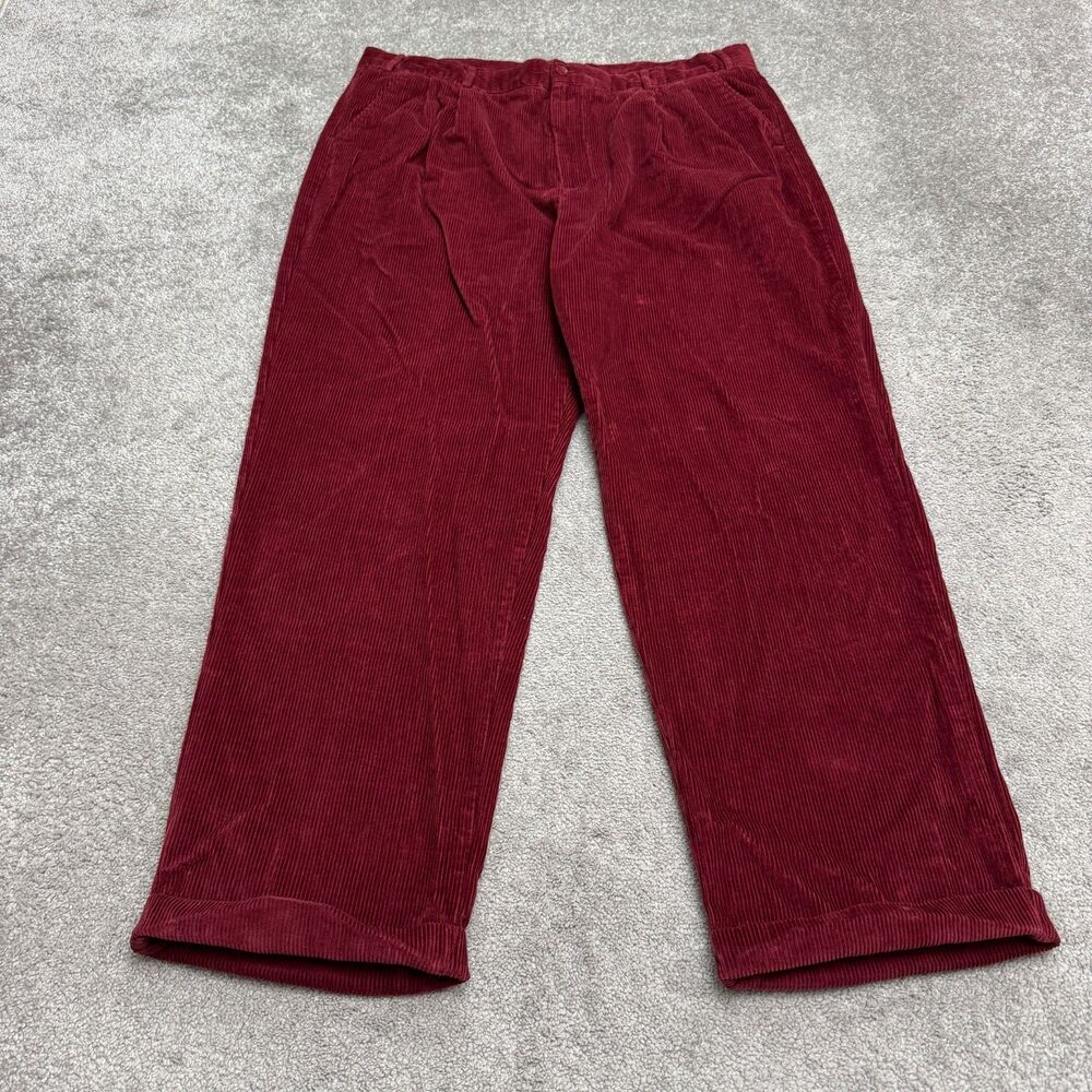 Vintage Scandia Woods Pleated Front Corduroy Pants Men 42L Maroon Cuffed Cotton